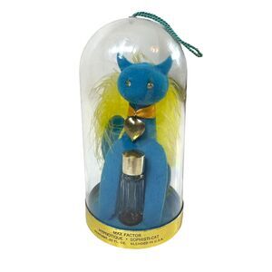 VTG Max Factor Hypnotique Sophisti-Cat Blue Flocked Yellow Eyes Collectible 60s